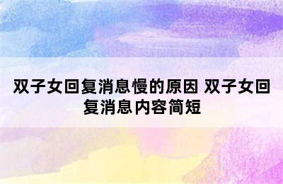 双子女回复消息慢的原因 双子女回复消息内容简短